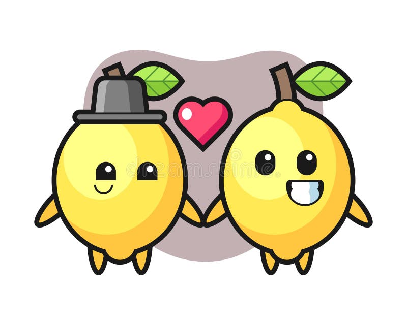 Coppia di personaggi di una vignetta al limone con gesto di innamoramento illustrazione di stock