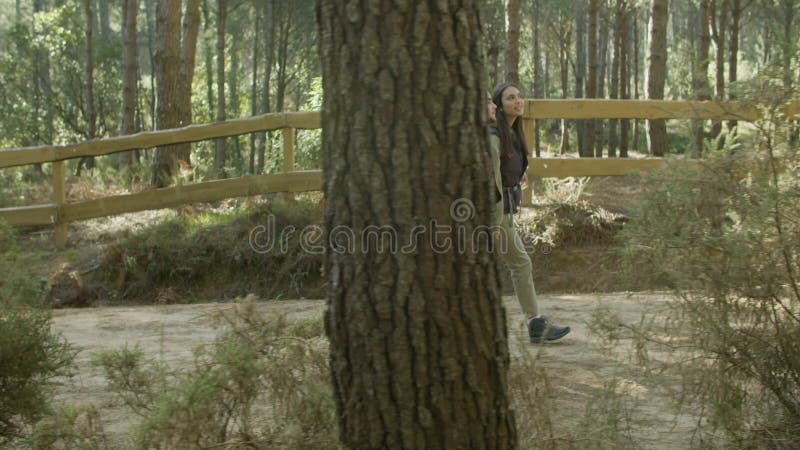 Coppia romantica felice che cammina lungo una pista turistica nella foresta