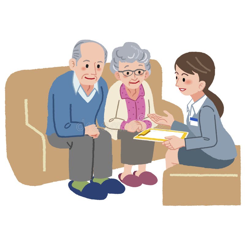 Coppie anziane che consultano il responsabile di cura geriatrico