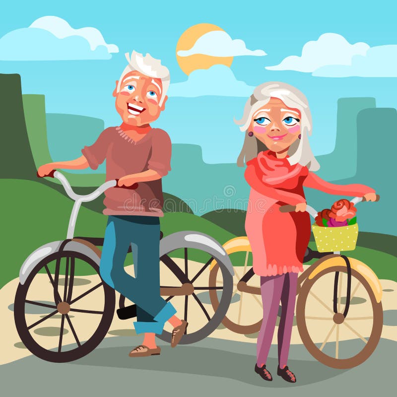 Coppie attive degli anziani con le biciclette royalty illustrazione gratis Coppie attive degli anziani con le biciclette royalty illustrazione gratis