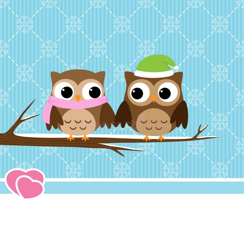 Coppie del gufo di inverno illustrazione di stock Coppie del gufo di inverno illustrazione di stock