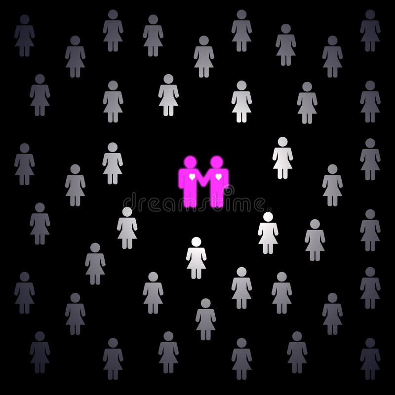 Group of women and two pink male gays holding the hands, black background. Group of women and two pink male gays holding the hands, black background