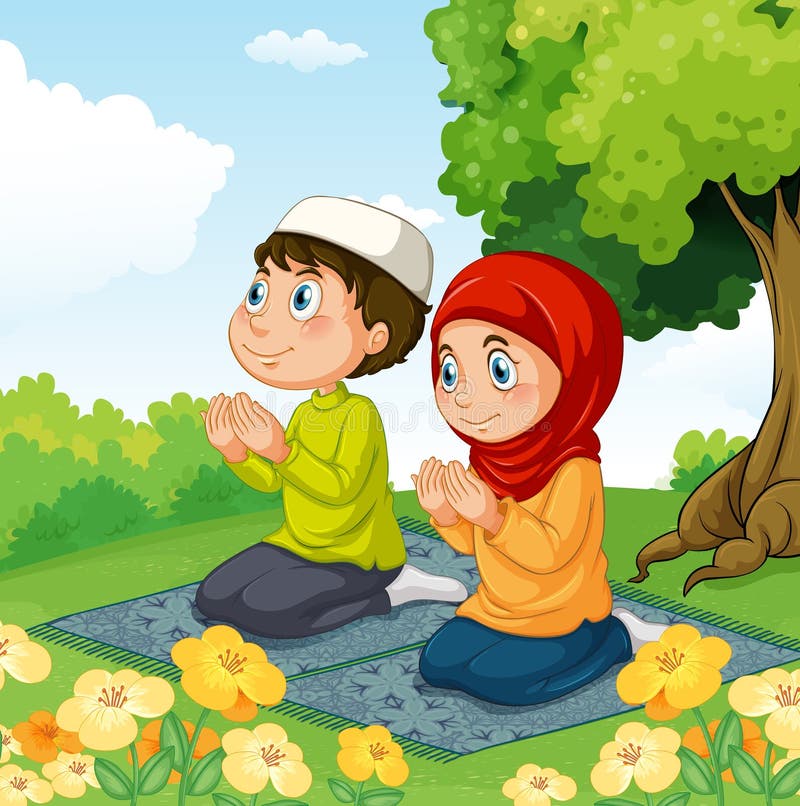 Coppie musulmane che pregano nel parco royalty illustrazione gratis Coppie musulmane che pregano nel parco royalty illustrazione gratis