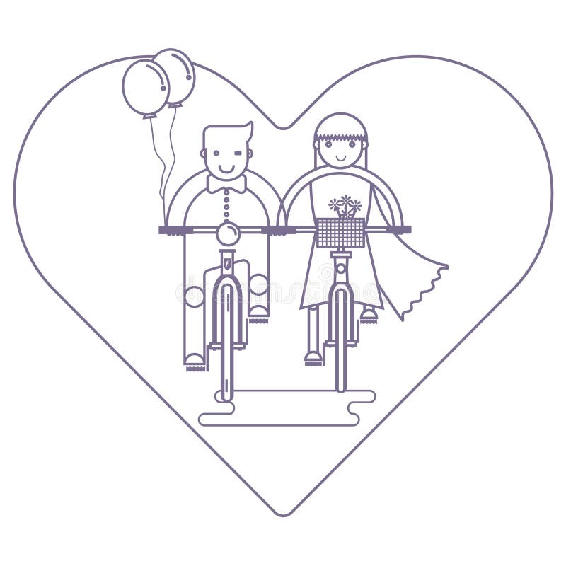 Coppie nell'amore che guida insieme sulla bici, concetto di nozze illustrazione vettoriale Coppie nell'amore che guida insieme sulla bici, concetto di nozze illustrazione vettoriale