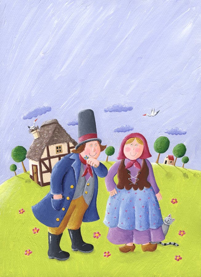 Acrylic illustration of couple in love on a countryside. Acrylic illustration of couple in love on a countryside