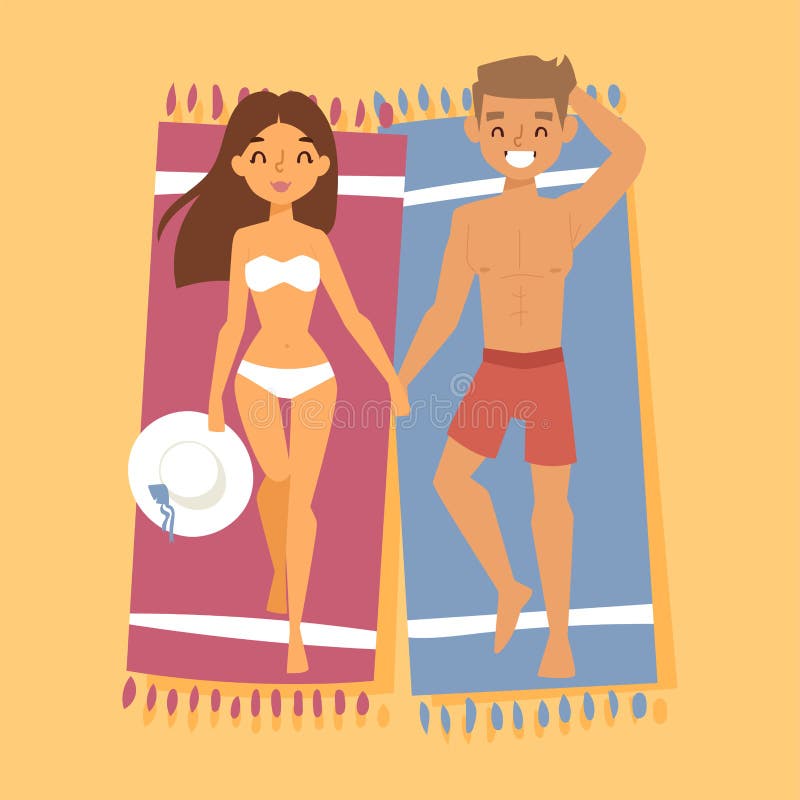 Coppie sulla gente tropicale di vista superiore dei caratteri di vettore della spiaggia sullo stile di vita romanzesco di viaggio illustrazione vettoriale Coppie sulla gente tropicale di vista superiore dei caratteri di vettore della spiaggia sullo stile di vita romanzesco di viaggio illustrazione vettoriale