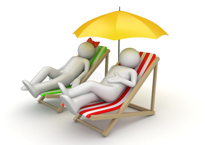 Coppie sulle presidenze di spiaggia sotto l'ombrello illustrazione di stock Coppie sulle presidenze di spiaggia sotto l'ombrello illustrazione di stock