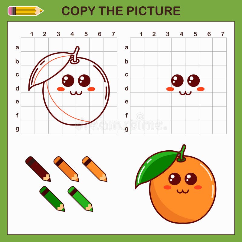 Copy Drawing of Orange. Vector Draw Worksheet with Cute Orange Stock ...