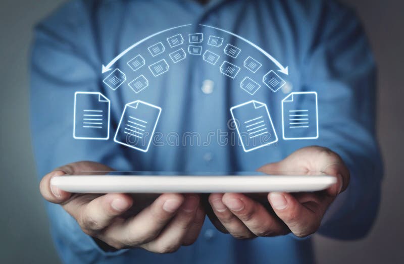Copy files, data exchange. Files transfer. Fast file transfer ma stock image