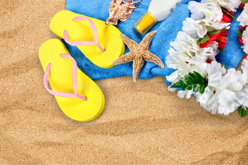 Flip Flops on Beach Sand Background Stock Image - Image of travel ...