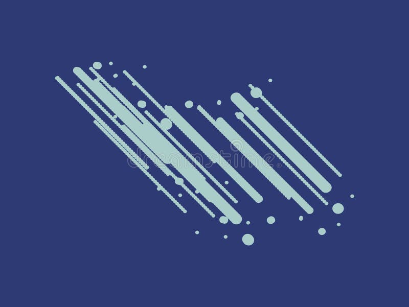 Diagonal light blue lines with varying thickness and circular dots on a dark blue background. vector illustration