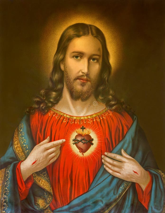 Copy of typical catholic image of heart of Jesus Christ from Slovakia printed on 19. april 1899 stock images Copy of typical catholic image of heart of Jesus Christ from Slovakia printed on 19. april 1899 stock images