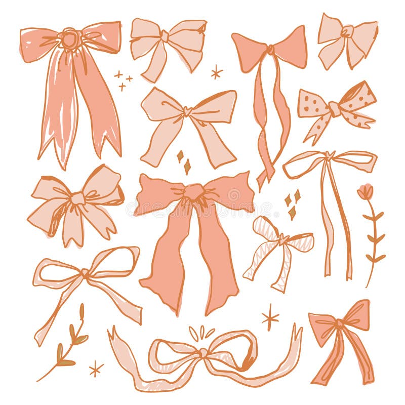 Coquette Pastellpink hübsch charmante Vektor Clipart Illustration Bundle cute Doodle Haar Accessoires Dekoration boho setzen stock abbildung
