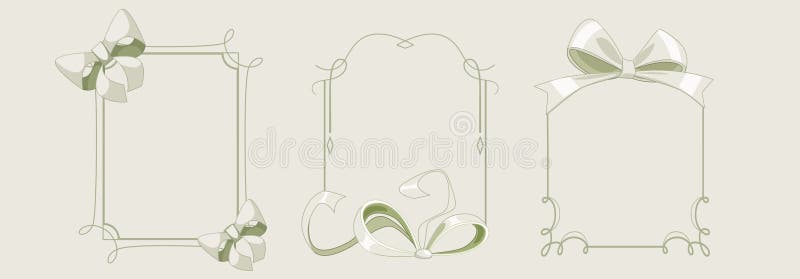 Coquette-ramar med eleganta, gröna bandbågar. vektor illustrationer