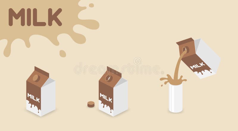 Cor castanho chocolate temperatura-tratada ultra-alta do favor do leite do UHT da caixa do leite, leite de derramamento no respin ilustração stock Cor castanho chocolate temperatura-tratada ultra-alta do favor do leite do UHT da caixa do leite, leite de derramamento no respin ilustração stock