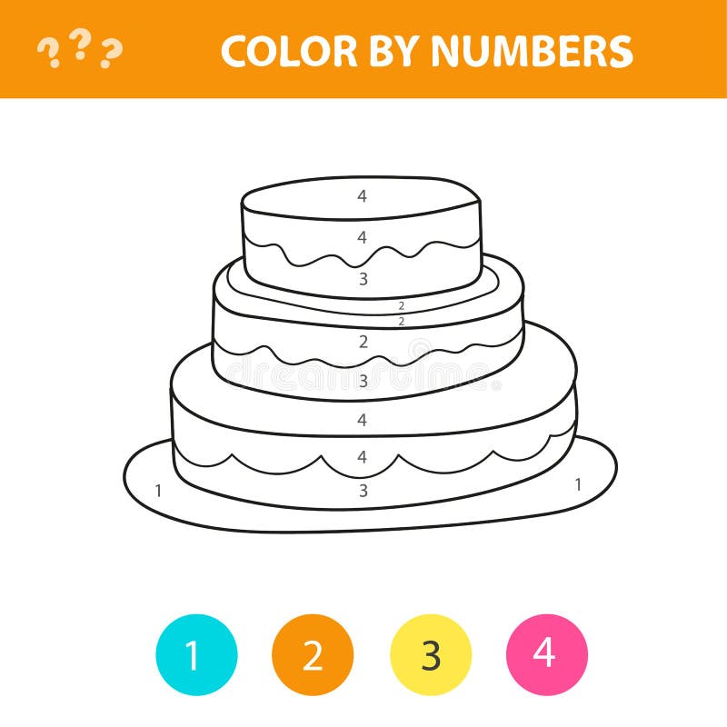 Bolinho fofo de cor por números. jogo educativo para crianças. página para  colorir.