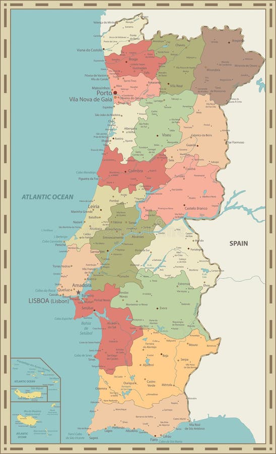 Mapa Político Azul Do Vetor De Portugal Ilustração do Vetor - Ilustração de  portugal, nearsighted: 122928244