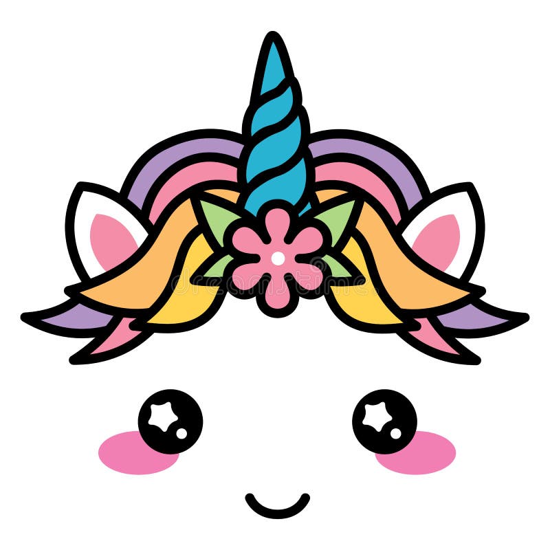 Kawaii cute unicorn face rainbow pastel color with flower vector. Kawaii cute unicorn face rainbow pastel color with flower vector