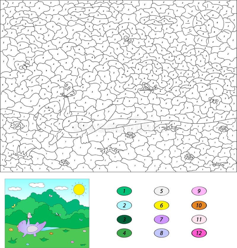 Cor Pelo Jogo Educacional Do Número Para Crianças Dragão Roxo Com Ne  Ilustração do Vetor - Ilustração de flor, divertimento: 61477670