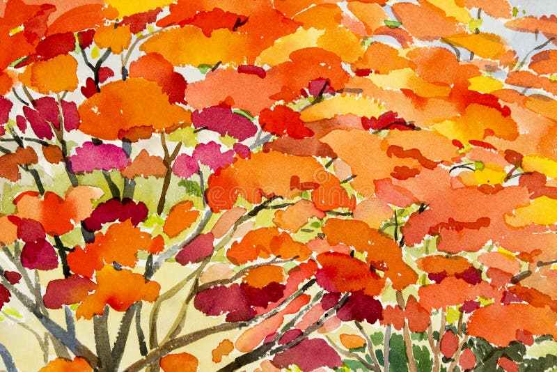 Cor vermelha da pintura original abstrata da paisagem da aquarela de flores de pavão ilustração do vetor Cor vermelha da pintura original abstrata da paisagem da aquarela de flores de pavão ilustração do vetor