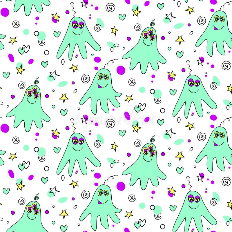 Octopus Roxo Alien Bonito Infantil Plana Vector Brilhante Cor