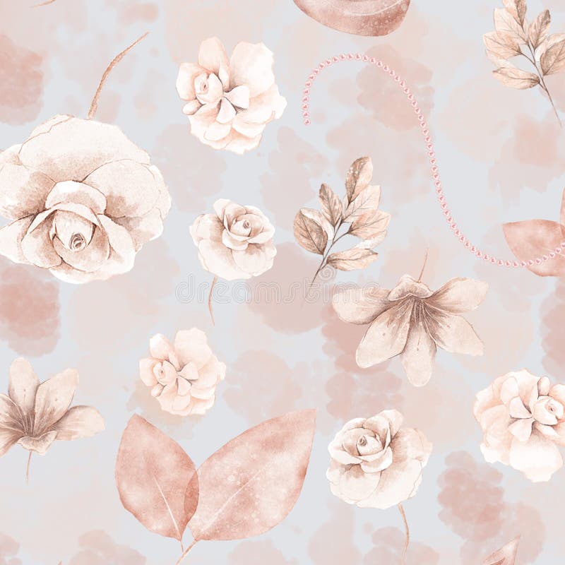 Coral Blush Pink Floral Pattern Dark Blue Background Stock Illustration