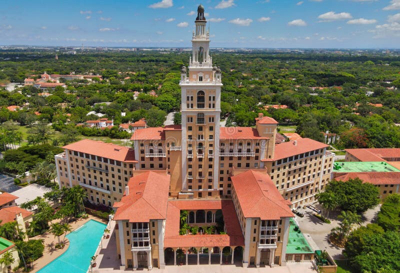 Aerial view on Biltmore Hotel Miami Coral Gables stock photo
