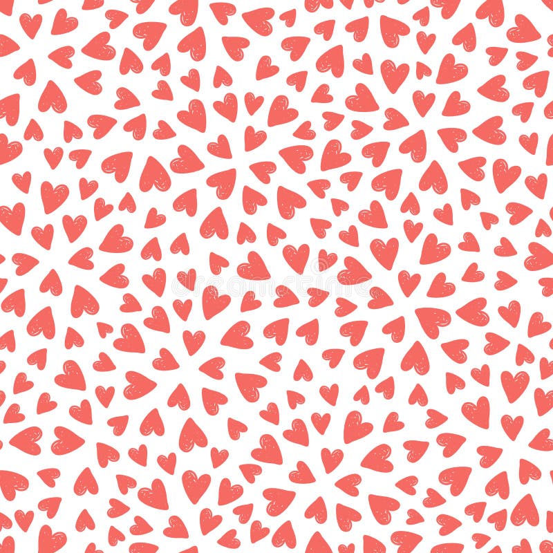 Coral Pink Hearts Seamless Pattern. Vector Illustration Stock Vector