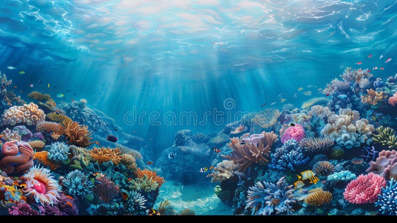 Coral reef vibrante amontoado com vida marinha ilustração stock