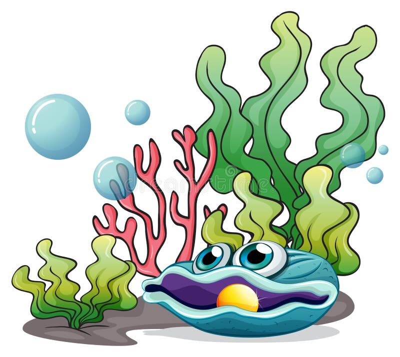 Corals, Seaweeds and a Clamb Under the Sea Stock Vector - Illustration ...