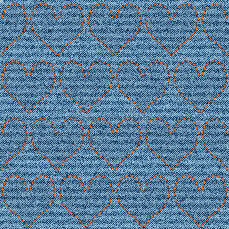 Corazones bordados en el dril de algodón, modelo inconsútil ilustración del vector Corazones bordados en el dril de algodón, modelo inconsútil ilustración del vector