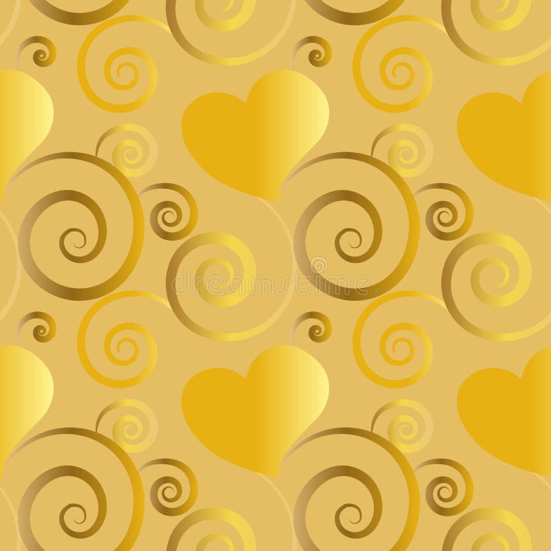 Corazones de oro hermosos con la decoración floral en teja inconsútil del modelo stock de ilustración Corazones de oro hermosos con la decoración floral en teja inconsútil del modelo stock de ilustración