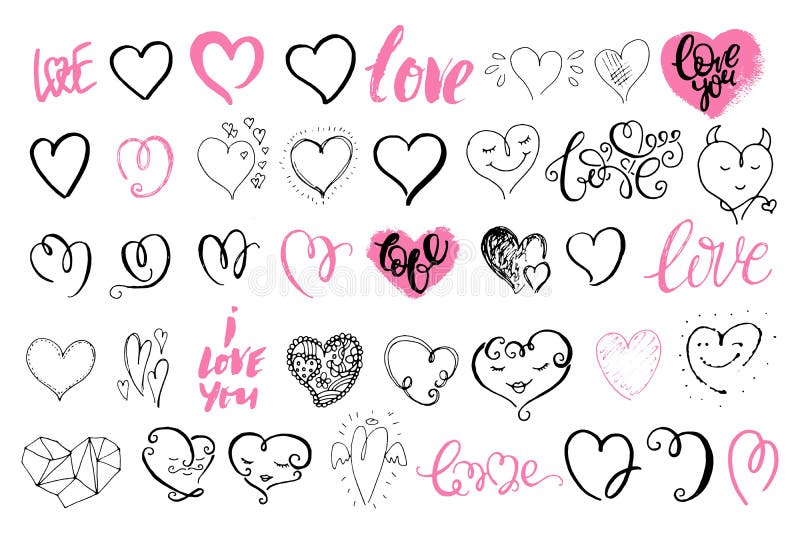 Corazones lindos dibujados mano Diseño de Valentine Day stock de ilustración Corazones lindos dibujados mano Diseño de Valentine Day stock de ilustración
