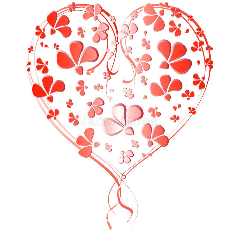 Corazón de flores rojas pequeñas y grandes stock de ilustración Corazón de flores rojas pequeñas y grandes stock de ilustración