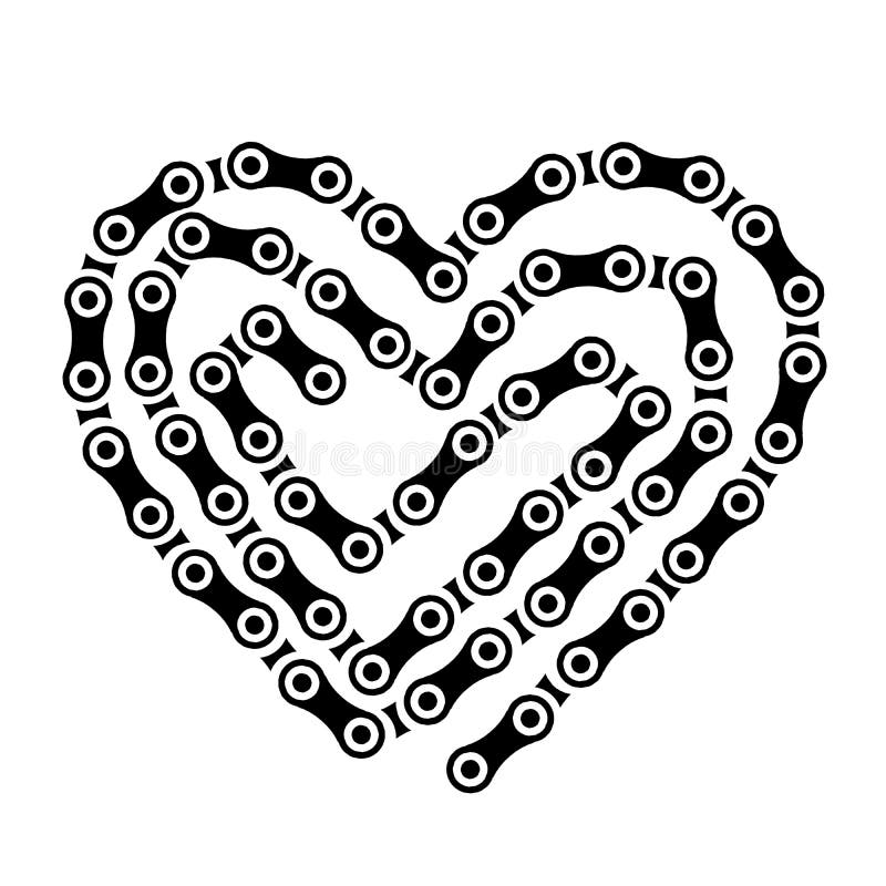 Corazón de la cadena de la bicicleta aislado en el vector blanco del fondo ilustración del vector Corazón de la cadena de la bicicleta aislado en el vector blanco del fondo ilustración del vector