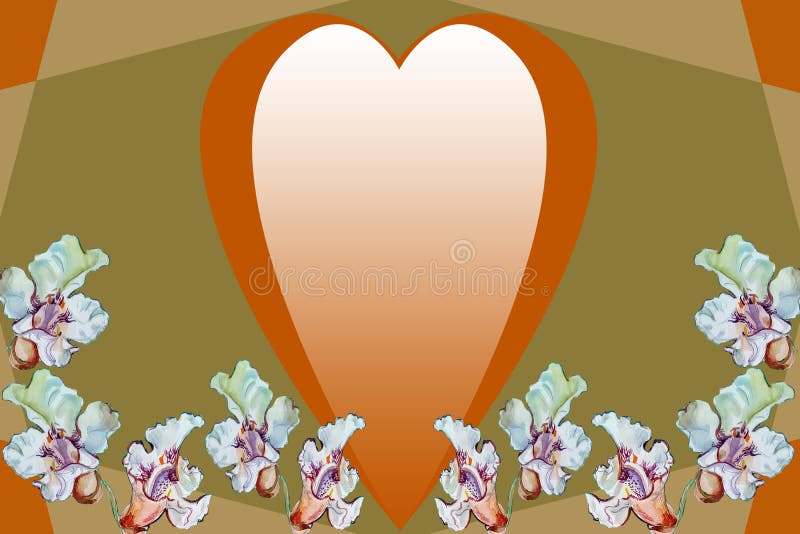 Corazón de oro y flores blancas en un fondo geométrico abstracto imagen de archivo libre de regalías Corazón de oro y flores blancas en un fondo geométrico abstracto imagen de archivo libre de regalías