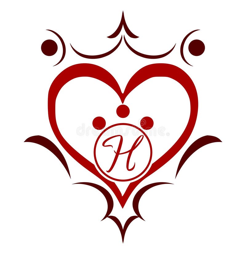 Corazón decorado con elementos abstractos y la letra H, blanco y rojo, aislado libre illustration