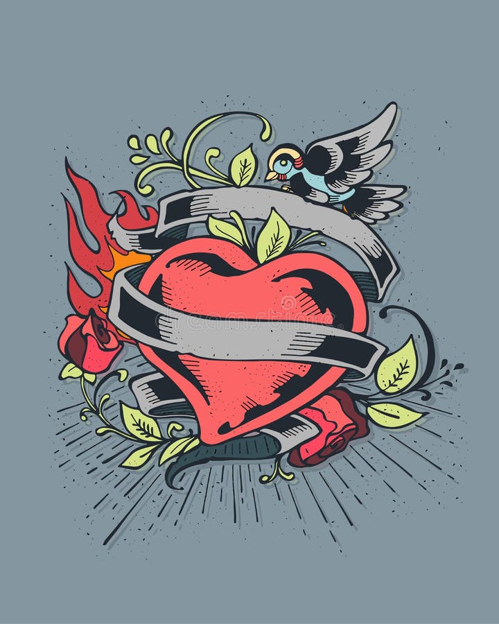 Corazón en el fuego d libre illustration Corazón en el fuego d libre illustration