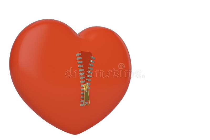 Corazón rojo con la cremallera en el fondo blanco, ejemplo 3D ilustración del vector Corazón rojo con la cremallera en el fondo blanco, ejemplo 3D ilustración del vector