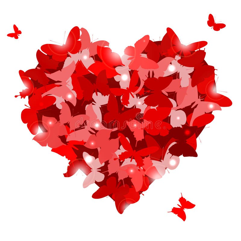 Corazón rojo con las mariposas para el día de tarjeta del día de San Valentín. Concepto del amor. libre illustration Corazón rojo con las mariposas para el día de tarjeta del día de San Valentín. Concepto del amor. libre illustration