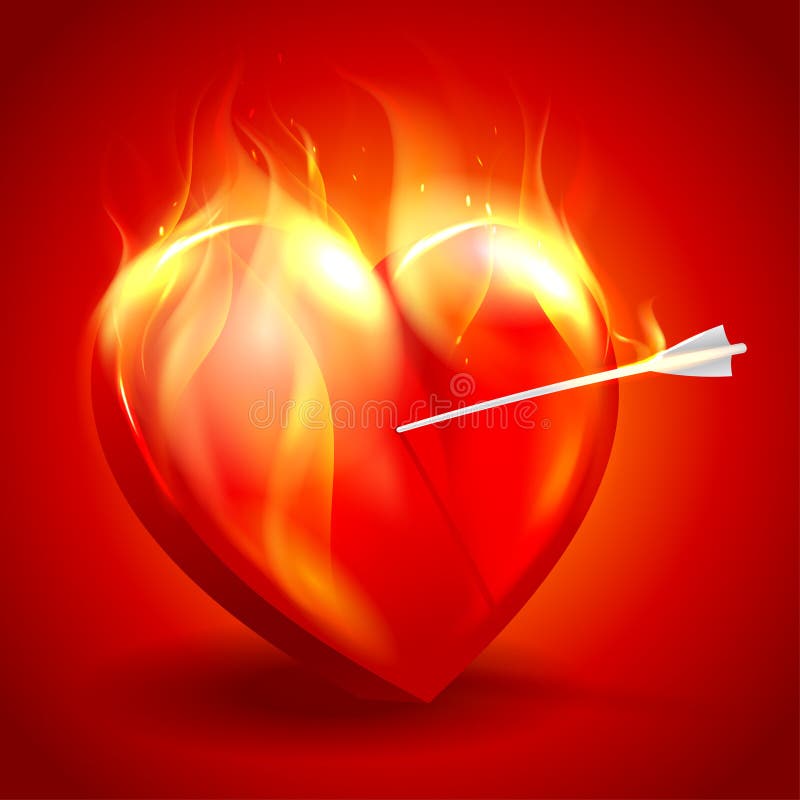 Símbolo De Coração Ardente Com Chamas Do Fogo Ilustração do Vetor