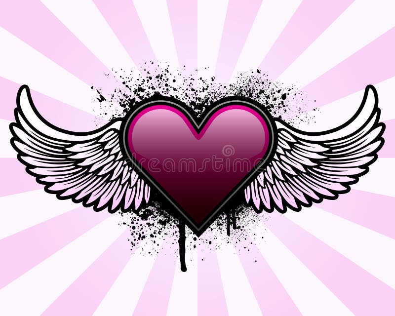 Coração com asas e fundo grunge ilustração do vetor