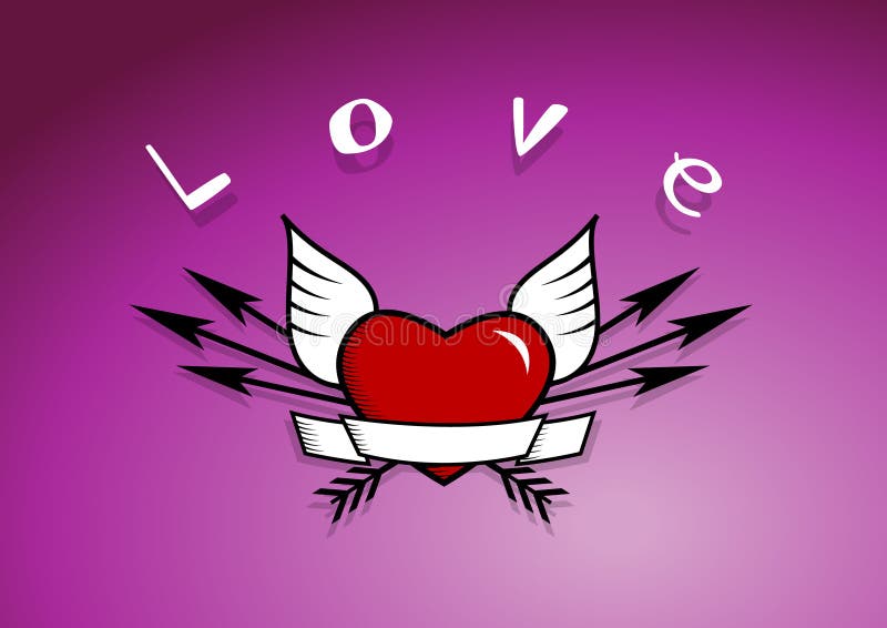 Coração com flechas e asas ilustração do vetor