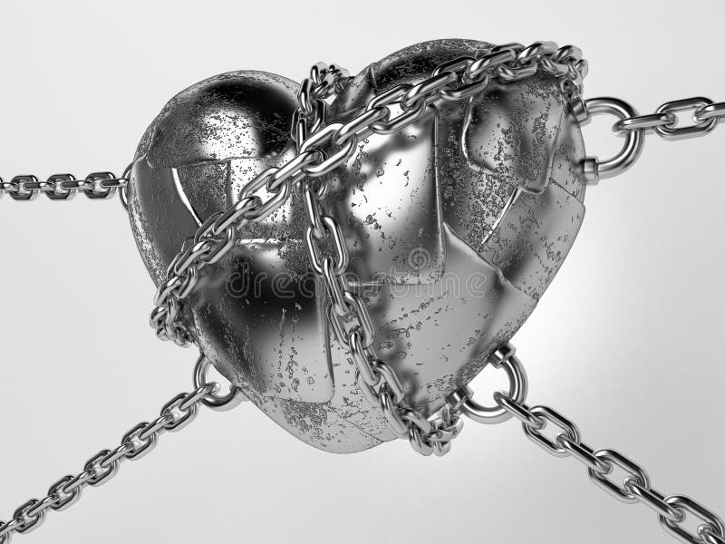 Rusty iron heart hung on chains. Rusty iron heart hung on chains