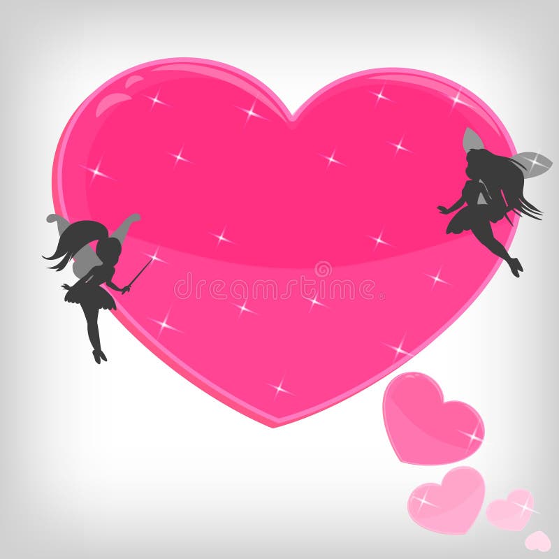 Coração mágico rosa com pequenas fadas ilustração royalty free