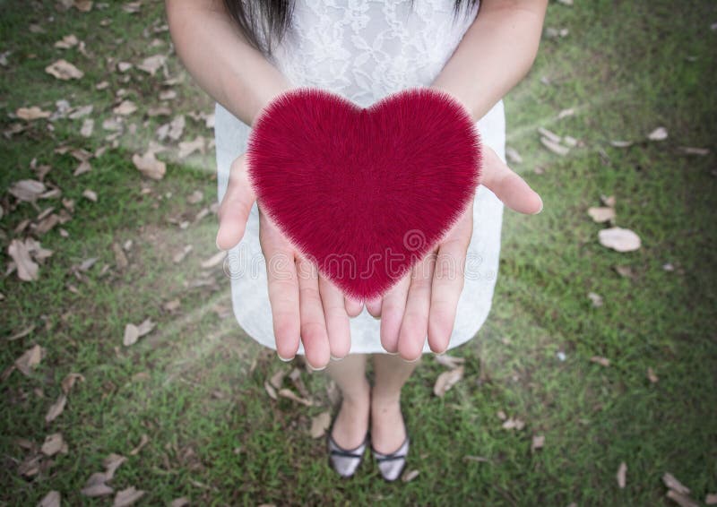 Coração nas mãos das mulheres, amor, fundo do dia do ` s do Valentim fotografia de stock Coração nas mãos das mulheres, amor, fundo do dia do ` s do Valentim fotografia de stock