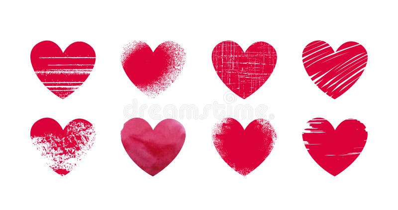 Coração vermelho abstrato, grunge Ajuste ícones ou logotipos no tema do amor, casamento, saúde, dia do ` s do Valentim Ilustração
