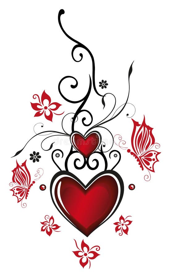 Corações com flores ilustração royalty free Corações com flores ilustração royalty free