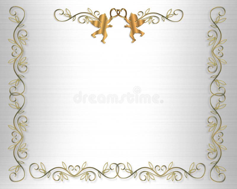3D Illustrated Gold Hearts and cherubs design element for Valentine , wedding invitation background, border or frame with copy space. 3D Illustrated Gold Hearts and cherubs design element for Valentine , wedding invitation background, border or frame with copy space.