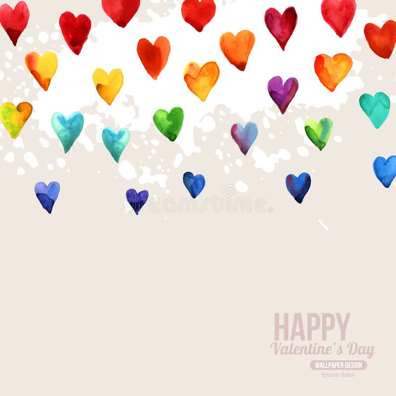 Corações felizes do dia de Valentim da aquarela do arco-íris ilustração do vetor Corações felizes do dia de Valentim da aquarela do arco-íris ilustração do vetor